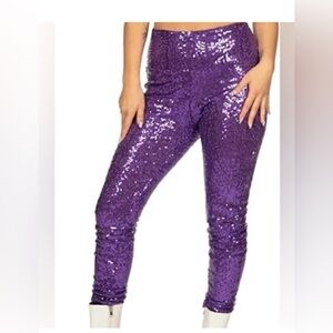 NWT Tipsy Elves Purple Sequin High Waisted Women's Leggings Pants
